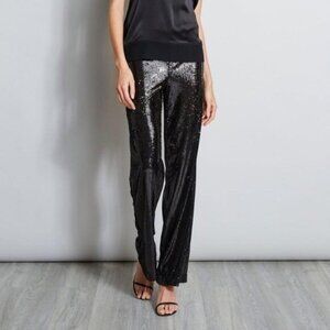 Elie Tahari Womens Size 6 Black Sequined Party Pants High Waist Wide Leg New